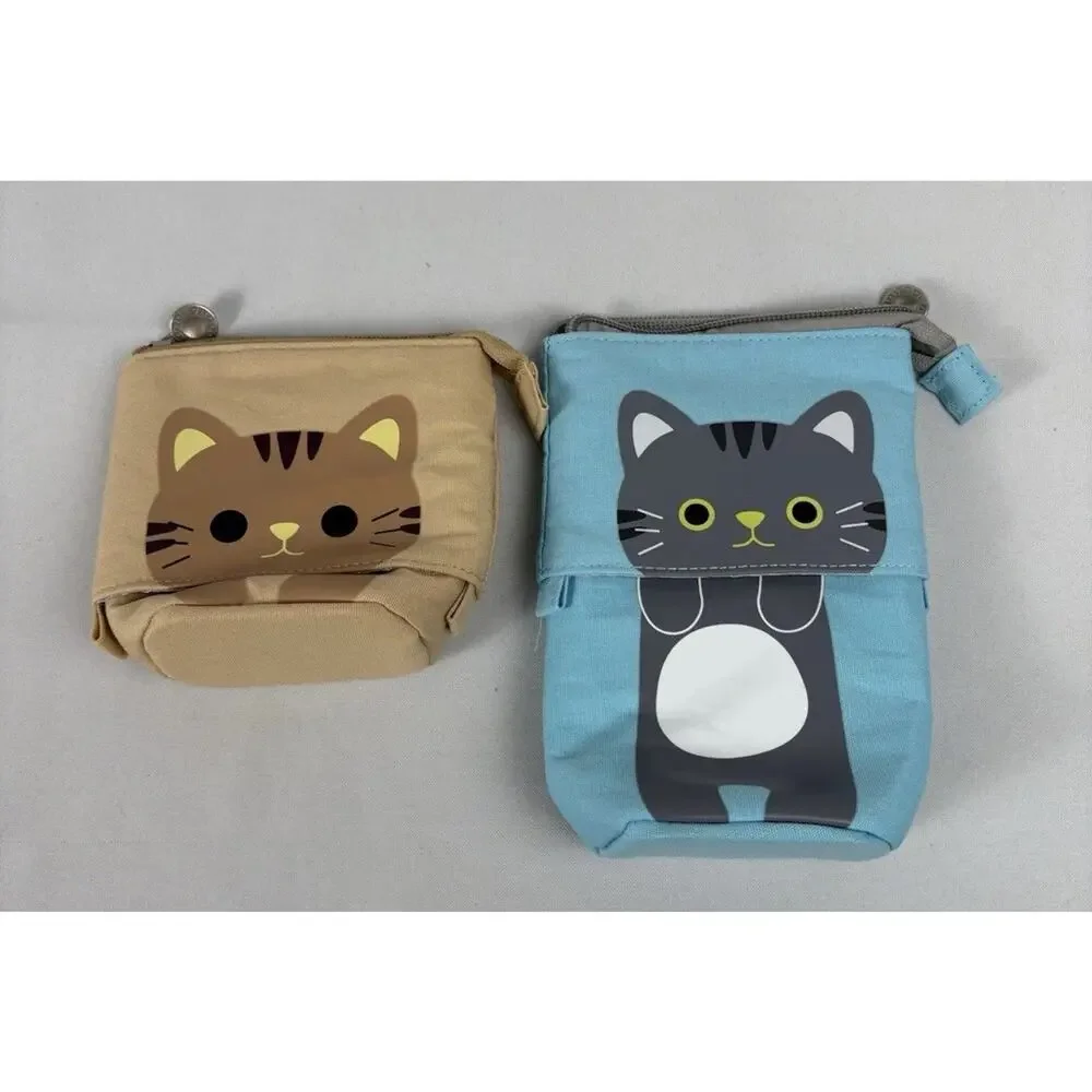 Expandable Cute Cat Zip Pencil Case Canvas lot of 3
